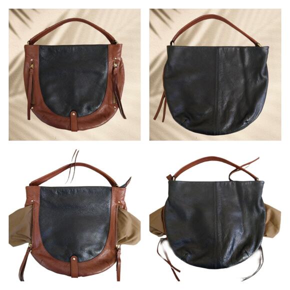 Tano Leather Hobo Bag Black Brown Slouchy Purse Boho Style - Picture 2 of 12